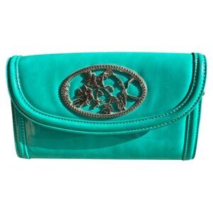 Melie Bianco Patent Gloss Clutch Aqua Green Metal Strap